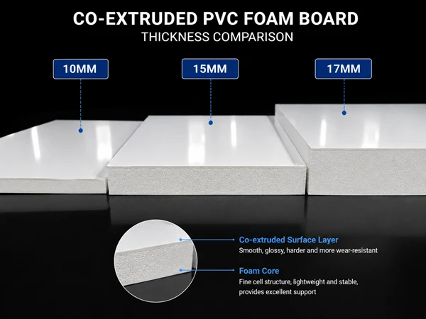 10mm, 15mm and 17mm co-extruded PVC foam board